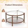 Giantex Rattan Coffee Table, Boho Round Glass Tea Table with PE Rattan Storage Shelf & Wood Frame, 2 Tier Accent Center Table for Living Room, Apartment, Small Space