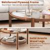 Giantex Rattan Coffee Table, Boho Round Glass Tea Table with PE Rattan Storage Shelf & Wood Frame, 2 Tier Accent Center Table for Living Room, Apartment, Small Space