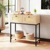 Giantex Rattan Console Table, 32″ Boho Entryway Table with 2 Drawers, Metal Frame, Narrow Long Sofa Tables with Open Storage Shelf for Living Room, Hallway, Foyer, Entrance (Natural)(Natural)