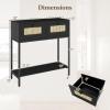 Giantex Rattan Console Table, 32″ Boho Entryway Table with 2 Drawers, Metal Frame, Narrow Long Sofa Tables with Open Storage Shelf for Living Room, Hallway, Foyer, Entrance (Natural)(Black)