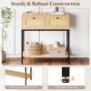 Giantex Rattan Console Table, 32″ Boho Entryway Table with 2 Drawers, Metal Frame, Narrow Long Sofa Tables with Open Storage Shelf for Living Room, Hallway, Foyer, Entrance (Natural)(Natural)