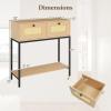 Giantex Rattan Console Table, 32″ Boho Entryway Table with 2 Drawers, Metal Frame, Narrow Long Sofa Tables with Open Storage Shelf for Living Room, Hallway, Foyer, Entrance (Natural)(Natural)