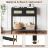 Giantex Rattan Console Table, 32″ Boho Entryway Table with 2 Drawers, Metal Frame, Narrow Long Sofa Tables with Open Storage Shelf for Living Room, Hallway, Foyer, Entrance (Natural)(Black)