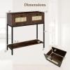 Giantex Rattan Console Table, 32″ Boho Entryway Table with 2 Drawers, Metal Frame, Narrow Long Sofa Tables with Open Storage Shelf for Living Room, Hallway, Foyer, Entrance (Natural)(Rustic Brown)