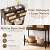 Giantex Rattan Console Table, 32″ Boho Entryway Table with 2 Drawers, Metal Frame, Narrow Long Sofa Tables with Open Storage Shelf for Living Room, Hallway, Foyer, Entrance (Natural)(Rustic Brown)
