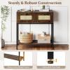 Giantex Rattan Console Table, 32″ Boho Entryway Table with 2 Drawers, Metal Frame, Narrow Long Sofa Tables with Open Storage Shelf for Living Room, Hallway, Foyer, Entrance (Natural)(Rustic Brown)