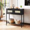 Giantex Rattan Console Table, 32″ Boho Entryway Table with 2 Drawers, Metal Frame, Narrow Long Sofa Tables with Open Storage Shelf for Living Room, Hallway, Foyer, Entrance (Natural)(Black)