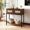 Giantex Rattan Console Table, 32″ Boho Entryway Table with 2 Drawers, Metal Frame, Narrow Long Sofa Tables with Open Storage Shelf for Living Room, Hallway, Foyer, Entrance (Natural)(Rustic Brown)