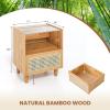 Giantex Rattan Nightstand with Drawer Set of 2, Boho Bamboo Bedside Table with Tempered Glass Top and Solid Wood Legs, 20″ End Side Table with Storage, Night Stand for Bedroom, Living Room, Natural(Natural)