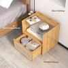 Giantex Rattan Nightstand with Drawer Set of 2, Boho Bamboo Bedside Table with Tempered Glass Top and Solid Wood Legs, 20″ End Side Table with Storage, Night Stand for Bedroom, Living Room, Natural(Natural)