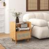 Giantex Rattan Nightstand with Drawer Set of 2, Boho Bamboo Bedside Table with Tempered Glass Top and Solid Wood Legs, 20″ End Side Table with Storage, Night Stand for Bedroom, Living Room, Natural(Natural)