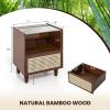 Giantex Rattan Nightstand with Drawer Set of 2, Boho Bamboo Bedside Table with Tempered Glass Top and Solid Wood Legs, 20″ End Side Table with Storage, Night Stand for Bedroom, Living Room, Natural(Walnut)