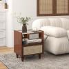 Giantex Rattan Nightstand with Drawer Set of 2, Boho Bamboo Bedside Table with Tempered Glass Top and Solid Wood Legs, 20″ End Side Table with Storage, Night Stand for Bedroom, Living Room, Natural(Walnut)