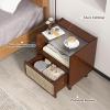 Giantex Rattan Nightstand with Drawer Set of 2, Boho Bamboo Bedside Table with Tempered Glass Top and Solid Wood Legs, 20″ End Side Table with Storage, Night Stand for Bedroom, Living Room, Natural(Walnut)