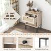 Giantex Rattan Nightstands with Drawer Set of 2, Boho Side Tables with 4 Metal Legs and Open Storage Shelf, Farmhouse Night Stands for Small Spaces, 2 Tier Bedside Tables for Bedroom Office, Oak(Oak)