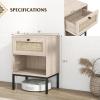Giantex Rattan Nightstands with Drawer Set of 2, Boho Side Tables with 4 Metal Legs and Open Storage Shelf, Farmhouse Night Stands for Small Spaces, 2 Tier Bedside Tables for Bedroom Office, Oak(Oak)
