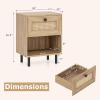 Giantex Rattan Nightstands with Drawer Set of 2, Boho Side Tables with 4 Metal Legs and Open Storage Shelf, Farmhouse Night Stands for Small Spaces, 2 Tier Bedside Tables for Bedroom Office, Oak(Natural)