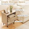 Giantex Rattan Nightstands with Drawer Set of 2, Boho Side Tables with 4 Metal Legs and Open Storage Shelf, Farmhouse Night Stands for Small Spaces, 2 Tier Bedside Tables for Bedroom Office, Oak(Natural)