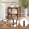 Giantex Rattan Round End Table, Walnut Boho Nightstand with Tempered Glass Top and Acacia Wood Legs, 2-Tier Side Table with Storage, Bedside Tables for Small Spaces Living Room Bedroom
