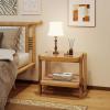 Giantex Rattan Side Table, Boho End Table for Living Room, Narrow Bedside Table with Tempered Glass Top, Wood Accent Table with Rattan Storage Shelf, 2-Tier Nightstand for Bedroom Small Spaces(2)