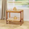 Giantex Rattan Side Table, Boho End Table for Living Room, Narrow Bedside Table with Tempered Glass Top, Wood Accent Table with Rattan Storage Shelf, 2-Tier Nightstand for Bedroom Small Spaces(2)
