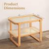 Giantex Rattan Side Table Set of 2, Boho End Table with Glass Top and 2-Tier Storage Shelves, Bedside Table for Small Spaces, Bamboo Night Stand Coffee Table for Living Room Bedroom
