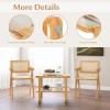 Giantex Rattan Side Table Set of 2, Boho End Table with Glass Top and 2-Tier Storage Shelves, Bedside Table for Small Spaces, Bamboo Night Stand Coffee Table for Living Room Bedroom