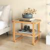 Giantex Rattan Side Table Set of 2, Boho End Table with Glass Top and 2-Tier Storage Shelves, Bedside Table for Small Spaces, Bamboo Night Stand Coffee Table for Living Room Bedroom