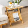 Giantex Rattan Side Table Set of 2, Boho Nightstand with Glass Top & Magazine Rack, End Table with Storage, Bamboo Bedside Table for Small Space Living Room Bedroom, Natural(Natural)