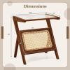 Giantex Rattan Side Table Set of 2, Boho Nightstand with Glass Top & Magazine Rack, End Table with Storage, Bamboo Bedside Table for Small Space Living Room Bedroom, Natural(Walnut)