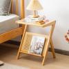 Giantex Rattan Side Table Set of 2, Boho Nightstand with Glass Top & Magazine Rack, End Table with Storage, Bamboo Bedside Table for Small Space Living Room Bedroom, Natural(Natural)