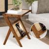 Giantex Rattan Side Table Set of 2, Boho Nightstand with Glass Top & Magazine Rack, End Table with Storage, Bamboo Bedside Table for Small Space Living Room Bedroom, Natural(Walnut)