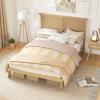 Giantex Rattan Twin Bed Frame with Headboard, Boho Solid Wood Platform Bed with Wooden Foundation & Slats, Underneath Storage Space, Twin Bed Frames for Kids Adults, No Box Spring Needed, Natural(Full)
