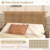 Giantex Rattan Twin Bed Frame with Headboard, Boho Solid Wood Platform Bed with Wooden Foundation & Slats, Underneath Storage Space, Twin Bed Frames for Kids Adults, No Box Spring Needed, Natural(Full)