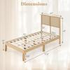 Giantex Rattan Twin Bed Frame with Headboard, Boho Solid Wood Platform Bed with Wooden Foundation & Slats, Underneath Storage Space, Twin Bed Frames for Kids Adults, No Box Spring Needed, Natural(Twin)
