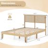 Giantex Rattan Twin Bed Frame with Headboard, Boho Solid Wood Platform Bed with Wooden Foundation & Slats, Underneath Storage Space, Twin Bed Frames for Kids Adults, No Box Spring Needed, Natural(Full)