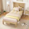 Giantex Rattan Twin Bed Frames with Rattan Headboard, Boho Solid Wood Platform Bed with Wooden Slats, 12 Inch Twin Bed Frame with Storage Underneath for Kids Adults, No Box Spring Needed, Natural