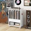 Giantex Record Player Stand, Rolling Turntable Stand with Drawer, Hook & Lockable Wheels, Vinyl Record Display Shelf Holds Up to 180 Albums, for Living Room Bedroom (White)(White)