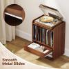 Giantex Record Player Stand, Rolling Turntable Stand with Drawer, Hook & Lockable Wheels, Vinyl Record Display Shelf Holds Up to 180 Albums, for Living Room Bedroom (White)(Walnut)