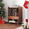 Giantex Record Player Stand, Rolling Turntable Stand with Drawer, Hook & Lockable Wheels, Vinyl Record Display Shelf Holds Up to 180 Albums, for Living Room Bedroom (White)(Walnut)