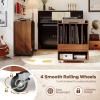 Giantex Record Player Stand, Rolling Turntable Stand with Drawer, Hook & Lockable Wheels, Vinyl Record Display Shelf Holds Up to 180 Albums, for Living Room Bedroom (White)(Walnut)
