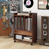 Giantex Record Player Stand, Rolling Turntable Stand with Drawer, Hook & Lockable Wheels, Vinyl Record Display Shelf Holds Up to 180 Albums, for Living Room Bedroom (White)(Rustic Brown)