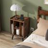 Giantex Record Player Stand, Turntable Stand with Charging Station, Mid-Century Modern Nightstand with 4 Storage Compartments, Vinyl Record Cabinet for Living Room Bedroom (Grey Oak)(Rustic Brown)
