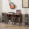 Giantex Record Player Stand, Turntable Stand with Charging Station, Mid-Century Modern Nightstand with 4 Storage Compartments, Vinyl Record Cabinet for Living Room Bedroom (Grey Oak)(Rustic Brown)