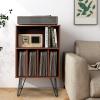 Giantex Record Player Stand, White Turntable Stand Holds up to 150 Albums, Mid-Century Vinyl Storage Cabinet Table with Metal Legs, Record Player Holder End Table for Bedroom Living Room(Brown)
