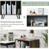 Giantex Record Player Stand, White Turntable Stand Holds up to 150 Albums, Mid-Century Vinyl Storage Cabinet Table with Metal Legs, Record Player Holder End Table for Bedroom Living Room(Grey)
