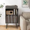 Giantex Record Player Stand, White Turntable Stand Holds up to 150 Albums, Mid-Century Vinyl Storage Cabinet Table with Metal Legs, Record Player Holder End Table for Bedroom Living Room(Grey)