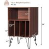 Giantex Record Player Stand, White Turntable Stand Holds up to 150 Albums, Mid-Century Vinyl Storage Cabinet Table with Metal Legs, Record Player Holder End Table for Bedroom Living Room(Brown)