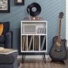 Giantex Record Player Stand, White Turntable Stand Holds up to 150 Albums, Mid-Century Vinyl Storage Cabinet Table with Metal Legs, Record Player Holder End Table for Bedroom Living Room(White)
