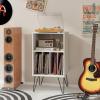 Giantex Record Player Stand with Charging Station, Turntable Cabinet with Metal Legs, Vinyl Record Storage Cabinet Holds Up to 150 Albums for Living Room, Bedroom (Black)(White)